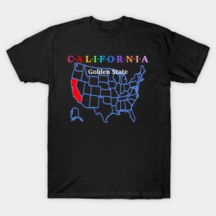 California, USA. Golden State (Map Version) T-Shirt